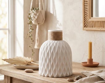 Scandinavian Water Ripple Vase Minimalist Flower Vase with Twine Decor