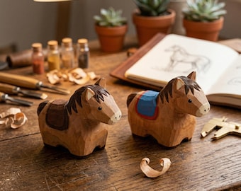 Wooden Horse Figurine, Hand Carved Animal Sculpture, Desk Decor, Horse Lover Gift