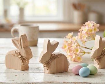 Wooden Easter Bunny Set of 3, Vintage Farmhouse Decor, Rustic Spring Ornaments, Home Decoration