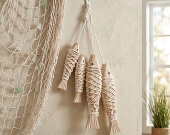 Set of 2 Wooden Fish Wall Decor Mediterranean Coastal Nautical Home Decor