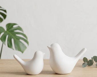 Eames Style Bird Sculptures Pair, Resin Bird Figurines Black or White, Modern Home Decor Gift