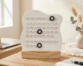Wooden Desk Calendar Manual Adjustable 17x15cm Week Month Date Display Decor