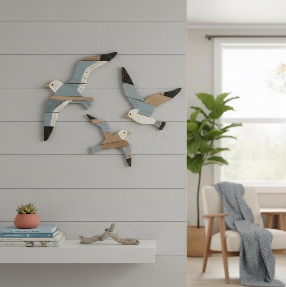 Set of 3 Wooden Seagull Wall Decor Nautical Coastal Beach Wall Art - Etsy
