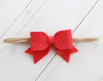 Strawberry Bow, Felt Hair Bows, Hair Bows, Toddler Bows, Nylon Headband, Headband, Newborn Headband, Infant Hair Bows, Soft Hair Bows, Bows