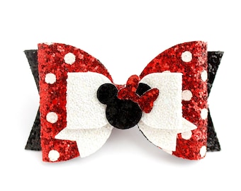 Jumbo hairbow Mouse ears hairbow Toddler bow Glitter hairbow Mickey Mouse inspired hairbow