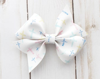 White Soft Hair Bow, Hair Bow, Church Hair Bow, Pastel Cross Bow, Pastel Bows, Baby Hair Bows, Faux Leather Bow, Nylon Headband, Toddler Bow