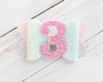 Rainbow Birthday Hair Bow, Hair Bow, Baby Hair Bow, Toddler Headband, Birthday Headband, Glitter Number, Glitter Hair Bow, Birthday Headband