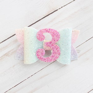 Rainbow Birthday Hair Bow, Hair Bow, Baby Hair Bow, Toddler Headband, Birthday Headband, Glitter Number, Glitter Hair Bow, Birthday Headband