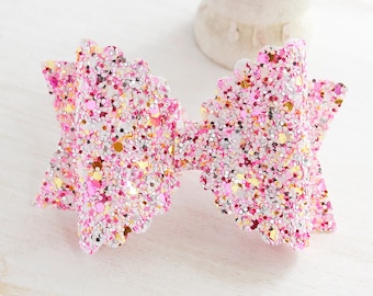 Pink And Gold Scalloped Hair Bow, Large Rose Gold Hair Bow, Big Girl Hair Bow, Baby Headband, Glitter Hair Bow, Pink Glitter Hair Bow, Gold