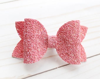 Handmade red glitter & floral bows girls 2.5" hair clip alligator 