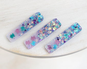Ocean Turtle Resin Hair Clips, Glitter Hair Clips, Toddler Hair Clips, Turtle Glitter, Beach Resin Clips, Big Girl Hair Clips, Mermaid Clips