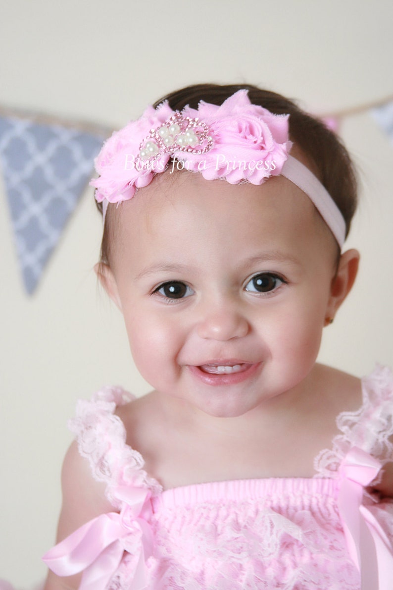 Princess Headband Headband Newborn Headband Pink Princess Crown Rhinestone Crown Pink Flower Baby Headband Baby Tiara Shabby Flower