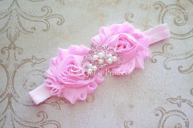 Princess Headband Headband Newborn Headband Pink Princess Crown Rhinestone Crown Pink Flower Baby Headband Baby Tiara Shabby Flower