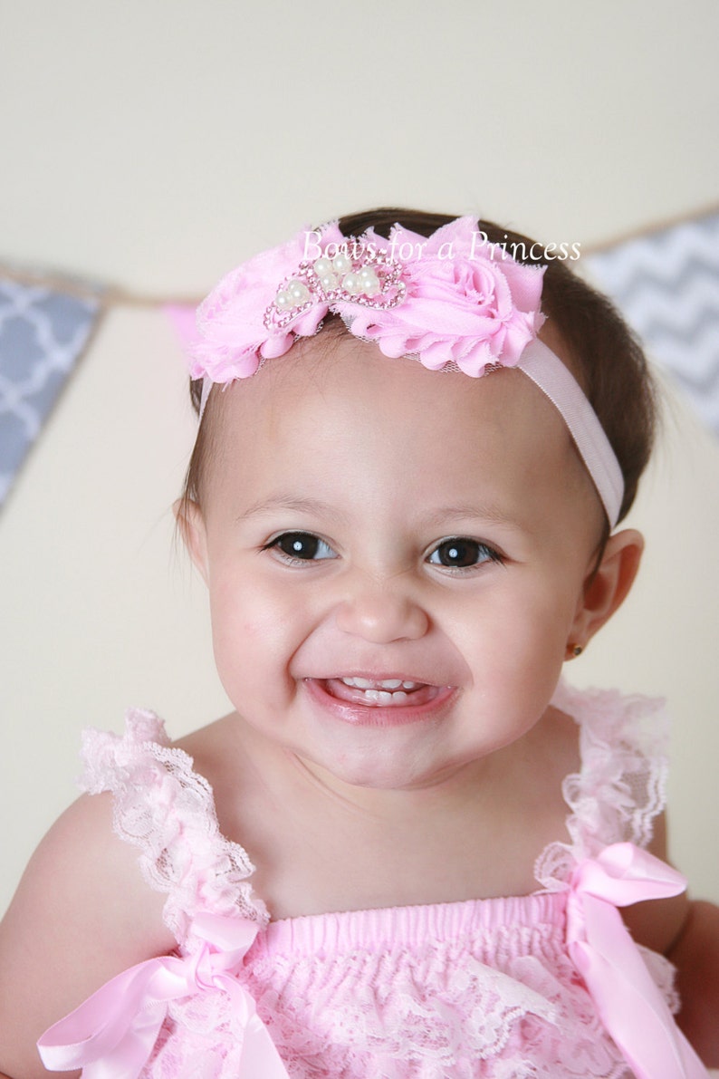 Princess Headband Headband Newborn Headband Pink Princess Crown Rhinestone Crown Pink Flower Baby Headband Baby Tiara Shabby Flower
