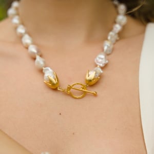 Statement Pearl Jewelry Set Large Baroque Pearl Handmade Necklace Bracelet Luxury Gift for Women Anniversary Gift Unique Design