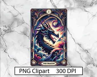 The Dragon Tarot Card PNG Witchcraft Sublimation Design Pagan fantasy Cool Tarot T-shirt Mug PNG Digital Download