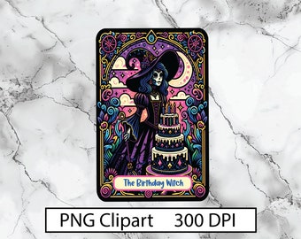 The birthday Witch Tarot Card PNG Witch Sublimation Design Witchcraft Pagan birthday cake Cool Tarot T-shirt Mug PNG Digital Download
