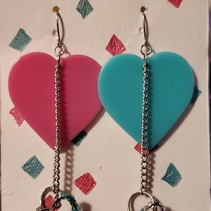 Heart Earrings with Dangling Heart Chains