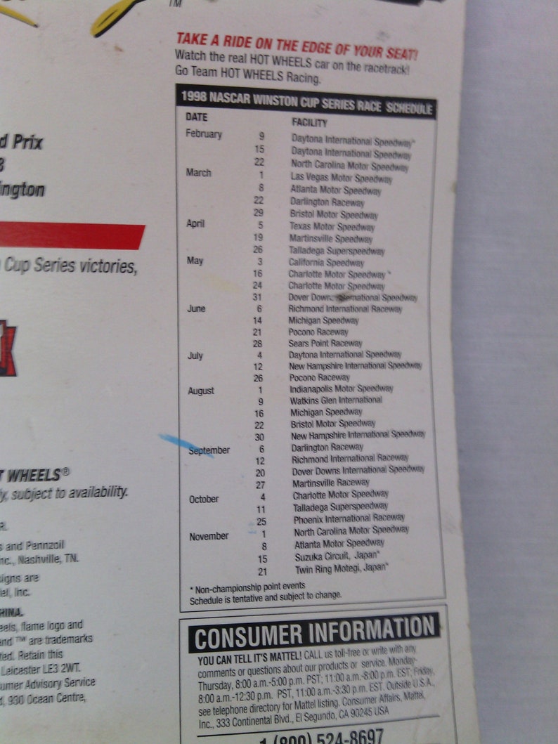 Mattel 1998 Team Hotwheels Under Nascar For The 50th Anniversary Hotwheels Pro Racing Derrike Cope