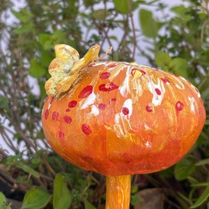 mushroom, butterfly, plant decor, fairy garden, gardener gift, &quot;Wiggleshroom&quot;, kinetic, non-toxic, unique, fantasy