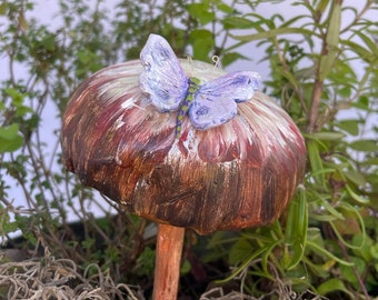 mushroom, butterfly, plant decor, fairy garden, "Wiggleshroom", Kinetic, unique, non-toxic, gardener gift