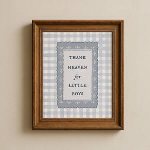 Blue Gingham Nursery Print, Thank Heaven for Little Boys Quote (Digital Download)