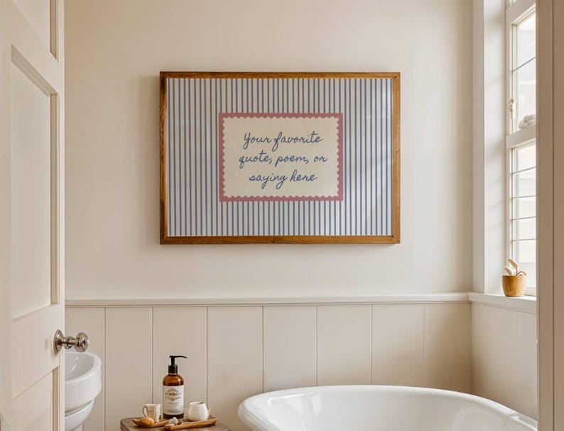Personalized Text Print, Custom Saying Gift, Handwritten Style Quote Printable, Vintage Stripe Wall Art image 3