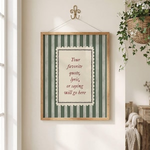 Personalized Text Wall Art Printable, Custom Quote Wall Decor, Vintage Green Stripe Print, Anniversary Gift (Digital Download)