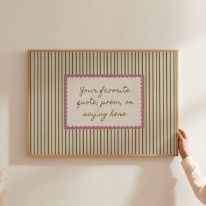 Personalized Text Print, Custom Saying Gift, Handwritten Style Quote Printable, Vintage Stripe Wall Art image 2