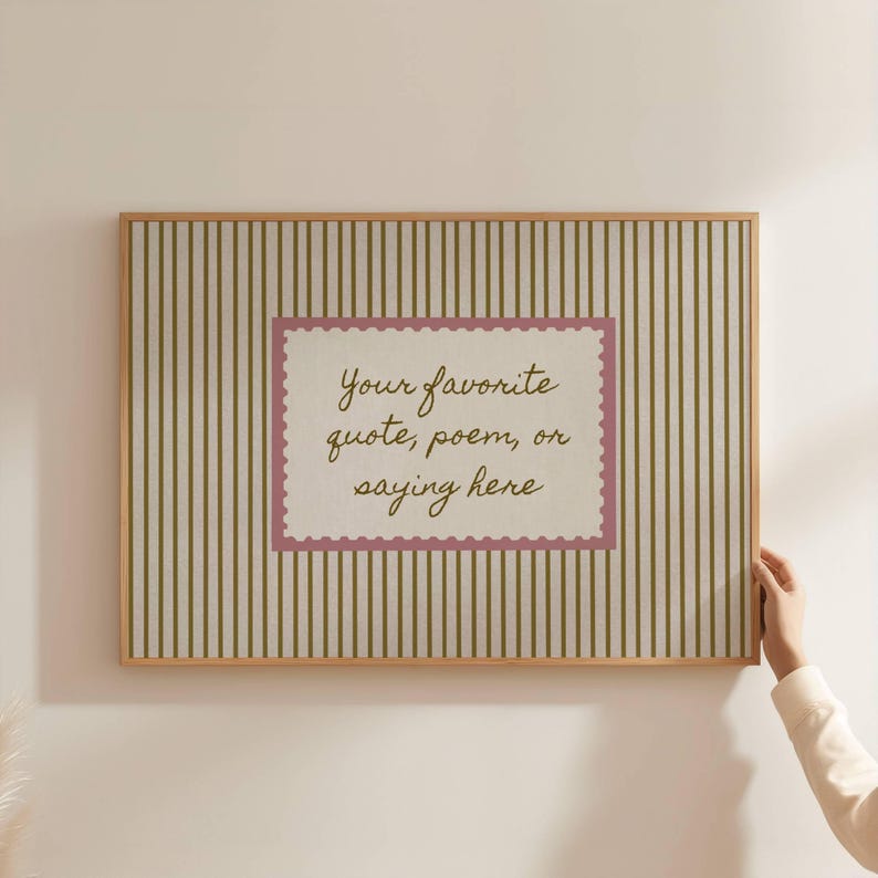 Personalized Text Print, Custom Saying Gift, Handwritten Style Quote Printable, Vintage Stripe Wall Art image 2