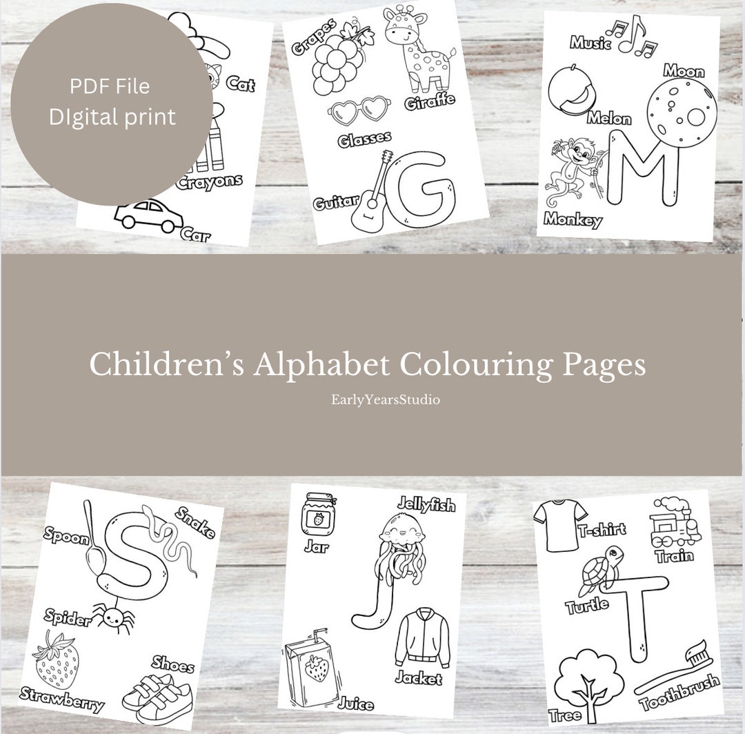Children's Alphabet Colouring Pages - Etsy