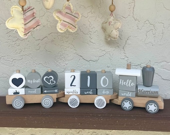 Personalized Wooden Toy Train Handcrafted Educational Toys for Kids, Developmental Montessori Toy, Handmade Eco-Friendly, Baby Birthday gift