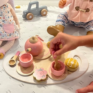 Personalized wooden Tea Party Play Set, Custom tea set toy for toddlers, Gift for Girls, Pretend Tea Party, Montessori toy, Custom Name Toy
