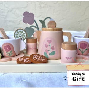 Personalized wooden Tea Party Play Set, Custom tea set toy, Gift for Girls, Pretend Tea Party, Montessori toy, Custom Name Toy,Birthday gift
