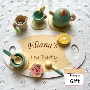 Personalized wooden Tea Party Play Set, Custom tea set toy, Gift for Girls, Pretend Tea Party, Montessori toy, Custom Engraved Name Toy Gift