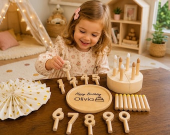 Personalized Wooden Birthday Cake Toy Montessori Cake Set with Name Custom Toddler Gift Wooden Pretend Play Cake Waldorf Toy First Birthday