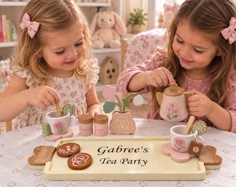 Personalized wooden Tea Party Play Set Custom tea set toy Gift for Girls Pretend Tea Party Montessori toy Custom Name Toy Kids Birthday Gift