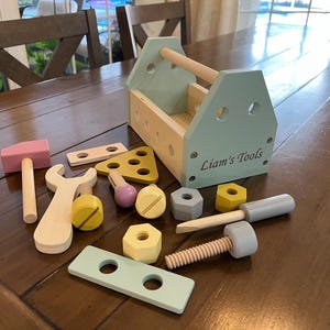 Personalized Wooden Tool Box Set for Kids Custom Name Engraving Pretend Play Educational Toy for Toddlers Handcraft Activity Birthday Gift image 14