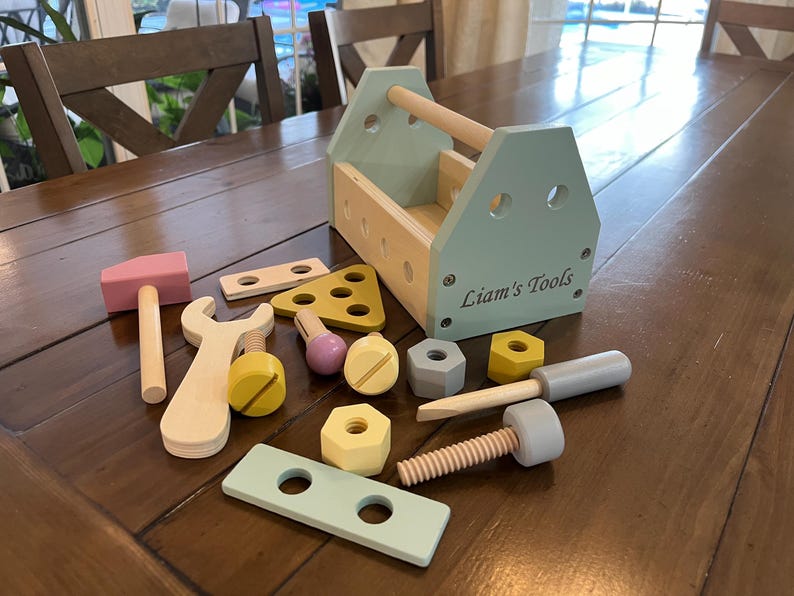 Personalized Wooden Tool Box Set for Kids Custom Name Engraving Pretend Play Educational Toy for Toddlers Handcraft Activity Birthday Gift image 14