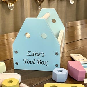 Personalized Wooden Tool Box Set for Kids Custom Name Engraving Pretend Play Educational Toy for Toddlers Handcraft Activity Birthday Gift image 2