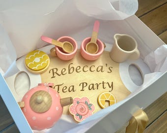 Personalized wooden Tea Party Play Set, Custom tea set toy for toddlers, Gift for Girls, Pretend Tea Party, Montessori toy, Custom Name Toy