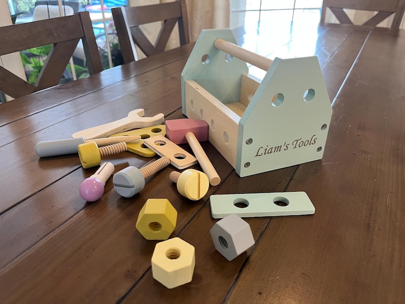 Personalized Wooden Tool Box Set for Kids Custom Name Engraving Pretend Play Educational Toy for Toddlers Handcraft Activity Birthday Gift image 9
