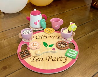 Personalized Wooden Tea Set Toy for Kids Custom Name Tea Party Set Montessori Pretend Play Tea Time Birthday Present Girl Gift Christmas Toy