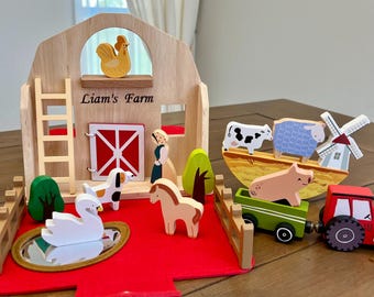 Personalized Wooden Barn Toy Bag Stacking Game Farm Toy Wooden sorting toys Name Engraving Toy 1st Birthday Gift for Kids Christmas gift