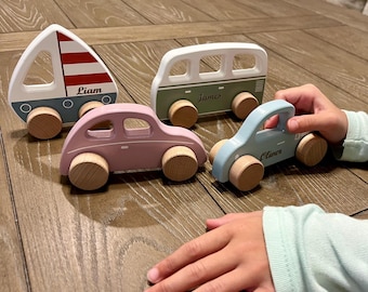 Coche de juguete de madera personalizado para niños pequeños, regalo de primer cumpleaños, regalo para baby shower, coches con nombres, regalo personalizado para niños, primera Navidad