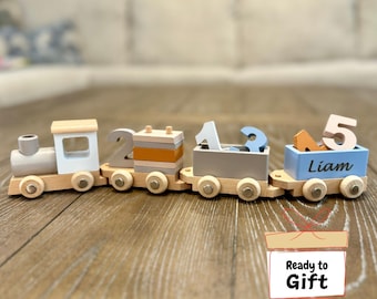 Personalized Wooden Toy Train Handcrafted Educational Toys for Kids, Developmental Montessori Toy, Handmade Eco-Friendly,Birthday gift photo