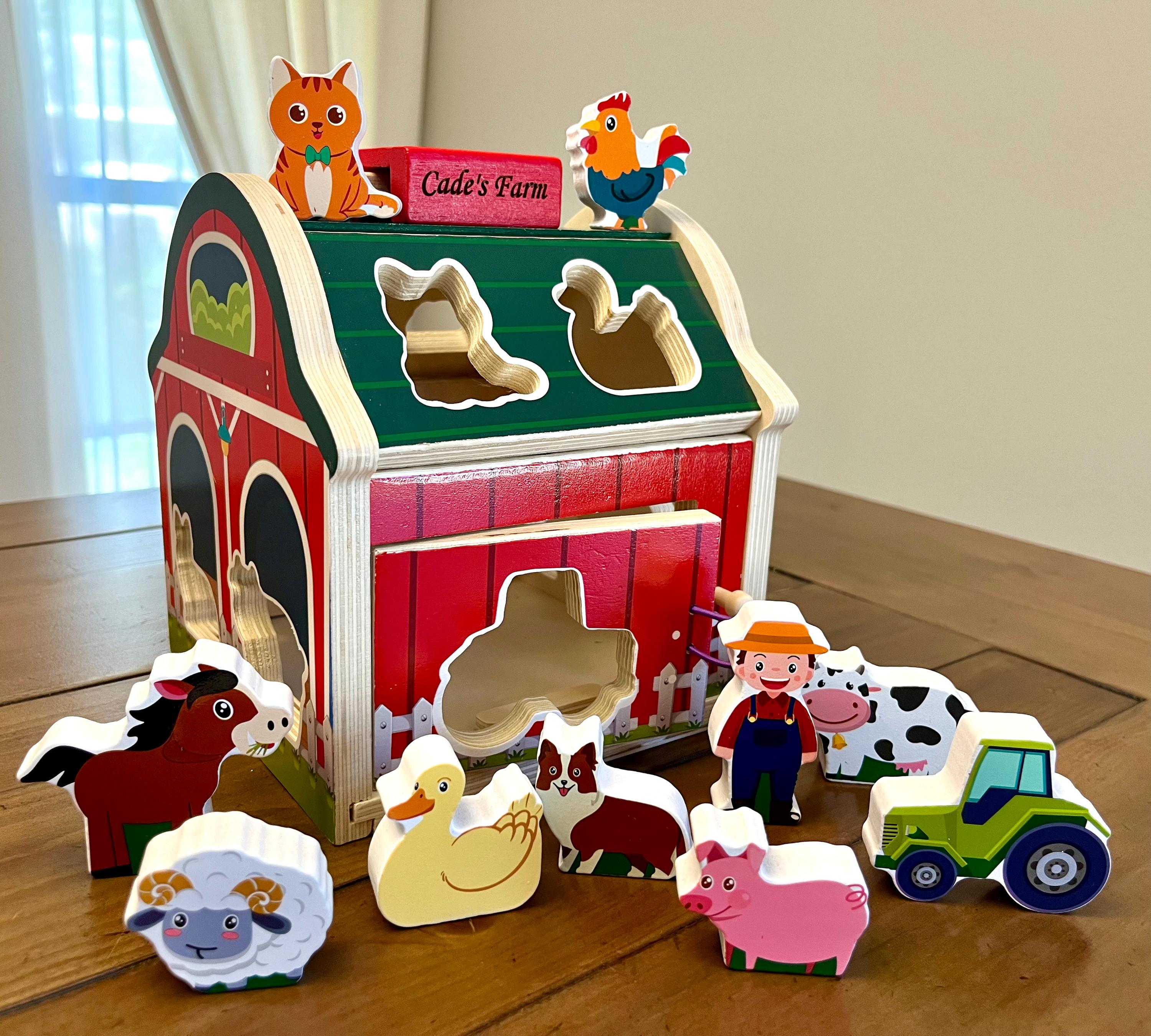 31-Piece Wooden Barnyard Play Set With Farm Animals & Barn - Storage Inside, Carrying Loop, Ages 3+ - View #2
