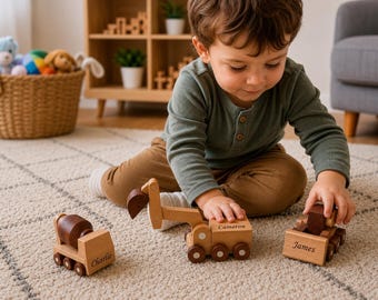 Coche de juguete de madera personalizado para niños pequeños, regalo de primer cumpleaños, regalo de baby shower, coches con nombre, regalo personalizado para niños, primera Navidad