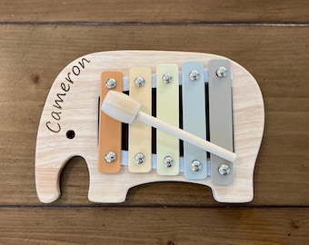 Olifant xylofoon gepersonaliseerde naam houten xylofoon baby- en peuterspeelgoed houten muziekinstrument voor baby's 1e verjaardag doopcadeau
