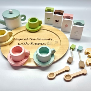 Personalized Wooden Afternoon Tea Play Set, Pretend Play, Pretend Tea Party, Gift for Girls, Montessori Toy for Toddlers, Custom Name Toy